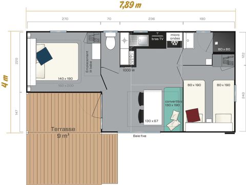 Mobilheim 5 Personen - KAMELEON + KLIMA große überdachte Terrasse