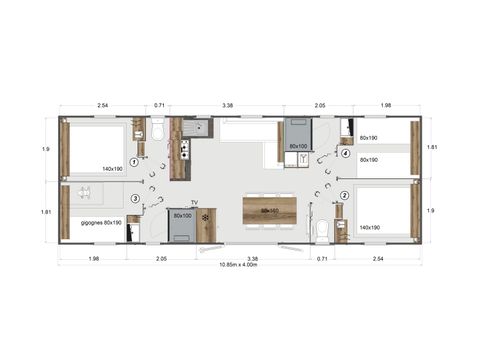 Mobile home 8 persons - Prestige Smala - 4 bedrooms - 2 bathrooms - 2 WC - CLIM - TV + Dishwasher