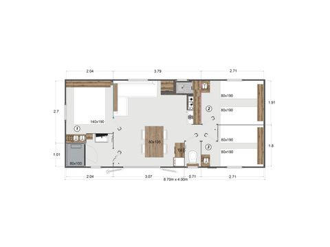 Mobile home 6 persons - Eden Trio - 3 bedrooms + TV