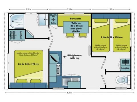 Stacaravan 4 personen - Fréjus - Vénus - Comfort  met airconditioning   2 slaapkamers