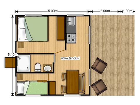 TENDA IN TELA E LEGNO 6 persone - compresi i servizi igienici