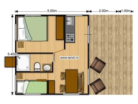 TENDA IN TELA E LEGNO 4 persone - compresi i servizi igienici