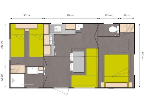 Mobilheim 6 Personen - Premium Verveine - 2 Schlafzimmer + Terrasse 11.25 m²