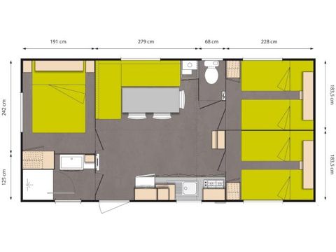 Stacaravan 6 personen - Premium Pivoine - 3 slaapkamers + 11.25 m² terras