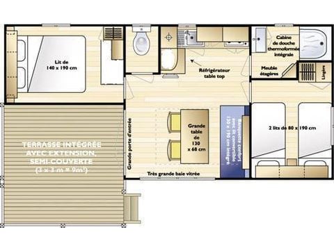 MOBILHOME 5 personnes - Mobil-home Grand Confort Loggia 32m² 2 chambres - Arrivée le Dimanche en Juillet et Août