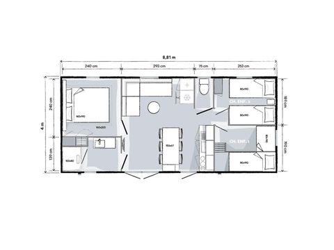 Stacaravan 6 personen - Sunêlia Prestige Escapade 3 Slaapkamers
