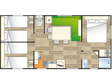 MOBILHEIM 8 Personen - GRAND LARGE M 30m² / 3 Schlafzimmer - überdachte Terrasse