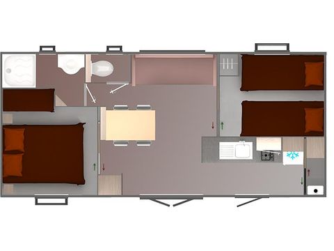 Stacaravan 6 personen - COTTAGE D 27m² / 2 kamers - overdekt terras