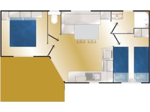MOBILHEIM 4 Personen - Komfort 2 Zimmer - Halbüberdachte Terrasse
