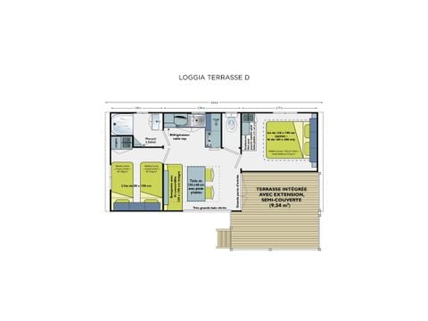 Mobilheim 4 Personen - Loggia 25m² + Terrasse - 2 Schlafzimmer