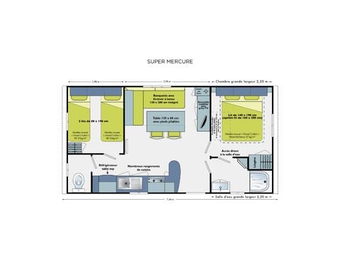 Stacaravan 4 personen - Super Mercure 27.5m² - 2 kamers