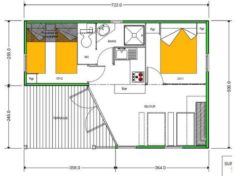 CHALET 6 personnes - Chalet Confort 27m² 2 chambres + terrasse couverte 10m² - TV 4/6 pers