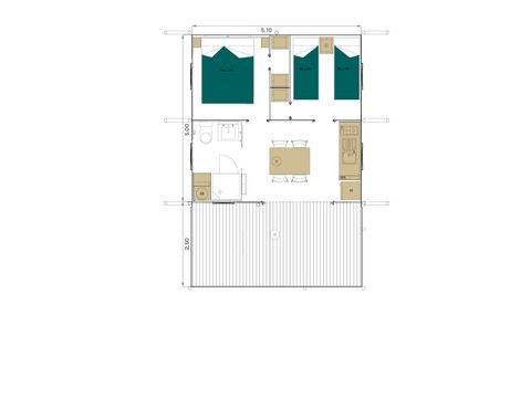 CANVAS AND WOOD TENT 4 people - Safari Lodge - 2 bedrooms : 26m² - semi-covered terrace m² sleeps 4.