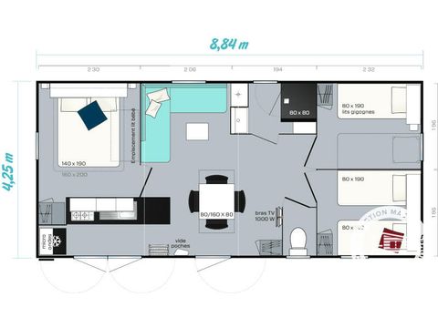 Stacaravan 8 personen - Maeva 4 Kamers 6/8 Personen + TV