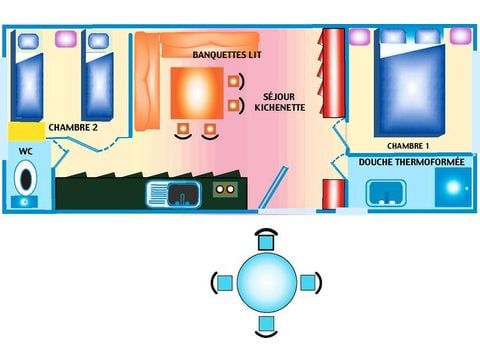 MOBILHOME 6 personas - 3 Habitaciones 4/6 Personas Aire acondicionado + TV