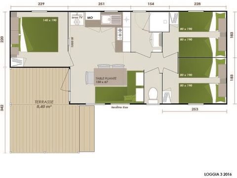 Stacaravan 6 personen - Family - 3 slaapkamers - PREMIUM - 30 m² - Roselune - Airco - Tv - Vaatwasser - Plancha - Overdekt XXL-terras