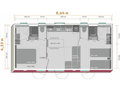 MOBILHOME 5 personnes - Prestige 2ch 2 SDB-Menage&Draps inclus-TV-LV-plancha-terrasse couverte-33m² | PREMIUM