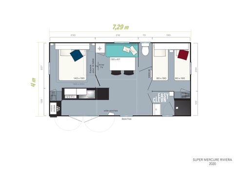 Mobile home 5 persons - Family 2-bedroom - PREMIUM – 28m² – Roselune – Air conditioning – - TV – dishwasher – griddle – covered - XXL terrace