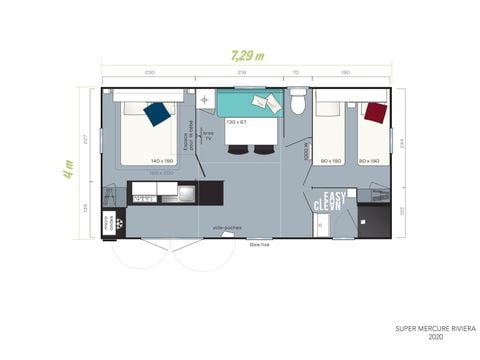 Mobilhome 5 personnes - Family - 2 chambres - PREMIUM -28m²-Roselune-Clim-TV-lave-vaiss.-plancha-terrasse - XXL couverte