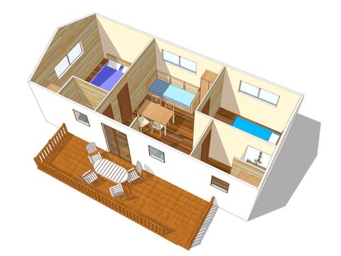 Mobilheim 4 personen - Comfort XL | 2 Zi. | 4 Pers. | Erhöhte Terrasse | Klim.