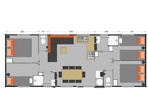 Mobile home 8 persons - COMFORT - 4 bedrooms with air conditioning + TV + 2 bathrooms