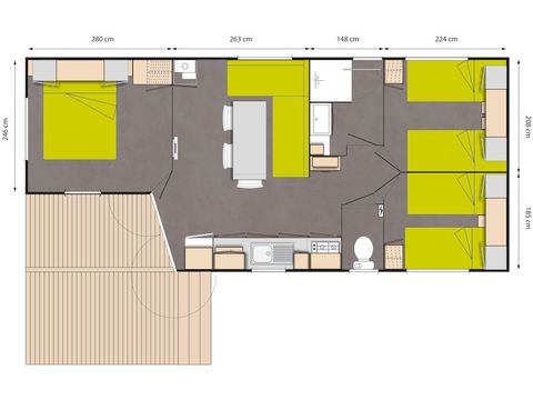 Stacaravan 6 personen - Grand confort Tamaris 6 personen - 3 slaapkamers, airconditioning, televisie