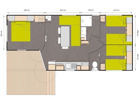 Mobile home 6 persons - Grand confort Tamaris 6 people - 3 bedrooms, air conditioning, television