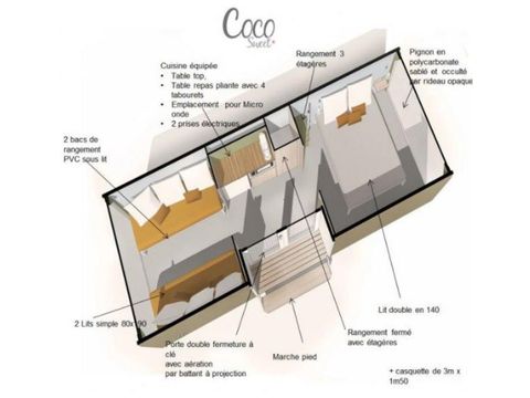 ZELT 4 Personen - Zelt Coco Sweet 4 FEUILLES - 2 Zimmer 16m² mit Sanitäranlagen