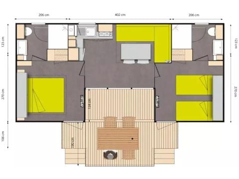 MOBILHOME 4 personas - Mobil Home Pins 3 Piezas 4 Personas Aire Acondicionado + TV