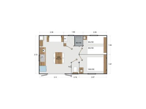 Mobile home 4 persons - Cabane Surfer 2 bedrooms - 25 m² + semi-covered terrace
