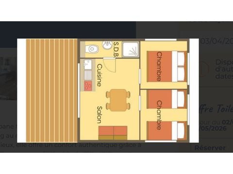TENTE TOILE ET BOIS 4 personnes - Cabane Lodge sur pilotis Standard 34m² (2 chambres) dont terrasse couverte 11m²