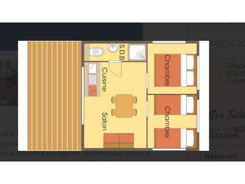 Tente en toile et en bois 4 personnes - Cabane Lodge sur pilotis Standard 34m² (2 chambres) dont terrasse couverte 11m²