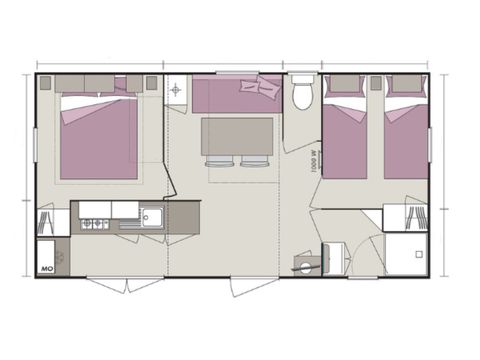 BUNGALOW 4 personnes - Homeflower Premium 29m² (2 chambres) + CLIM + terrasse semi-couverte + TV + draps + serviettes