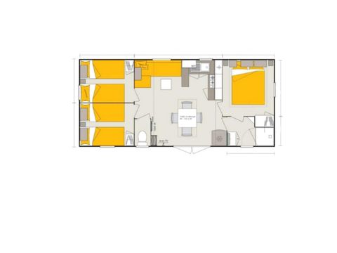 BUNGALOW 6 personnes - Homeflower Premium 35m² (3 chambres) + CLIM + terrasse semi-couverte + TV + draps + serviettes 