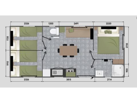 MOBILHOME 6 personas - 3 habitaciones confort + logia