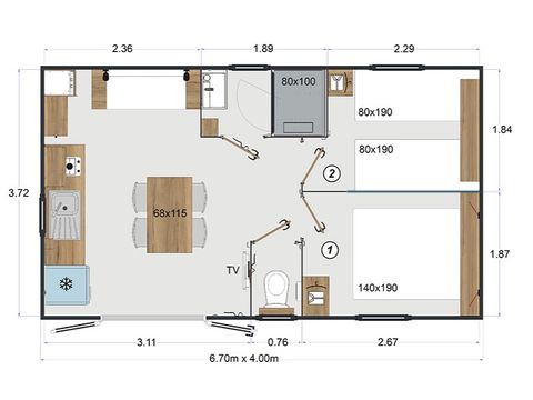 MOBILHOME 4 personnes - CABANE 2 chambres 24m²