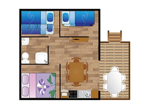 Tente en toile et en bois 6 personnes - Lodge ULIA 6 personnes