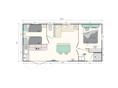 MOBILHOME 4 personnes -  RHONEA- 2 chambres + tv + clim en option (2 adultes et 2 enfants)