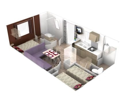 Mobilheim 4 personen - PREMIUM MONTSEREIN Klimatisiert- 2 Zimmer+ Geschirrspüler + TV (2 Erwachsene max+2 Kinder)