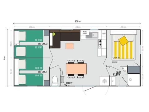 Mobilheim 6 personen - PREMIUM MONTMIRAIL Klimatisiert- 3 Zimmer + Geschirrspüler + TV (4 Erwachsene max+2 Kinder)