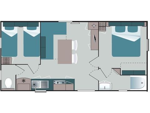 MOBILHEIM 6 Personen - 2 Schlafzimmer und Wohnzimmercouch + Klimaanlage