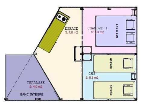 Glamping tent 4 persons - 2 rooms - No sanitary facilities