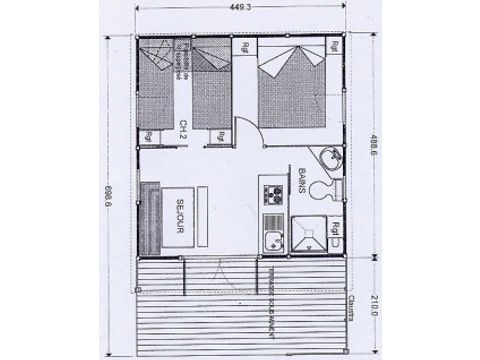 CHALET 5 Personen - Chalet Figuier Standard 20m² - 2 Zimmer + Überdachte Terrasse 10m² 5 pers.