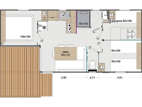 Mobile home 6 persons - COTTAGE PREMIUM - Les Pins | 6 pers.