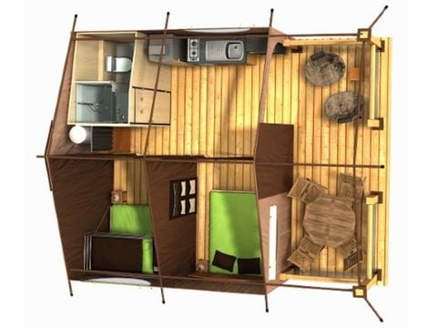 Canvas and wooden tent 5 persons - LODGE CONFORT Victoria | 5 pers. 2 bdrms.