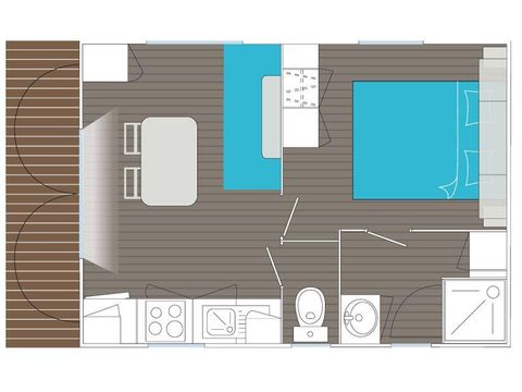 Mobile home 2 persons - Corsaire COMFORT -1 bedroom 20m²- *Clim, terrace, TV*.