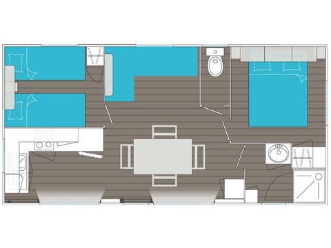 MOBILHEIM 6 Personen - Grand Large CONFORT -2 Schlafzimmer 30m²- *Klima, Terrasse, TV*.