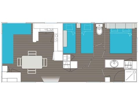 Mobilhome 4 personnes - Maldives CONFORT -2 chambres 32m²- *Clim, terrasse, TV*
