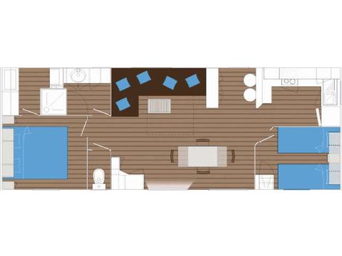 Stacaravan 6 personen - Manado PREMIUM -2 kamers 40m²- *Klimaat, terras, TV*, TV*.
