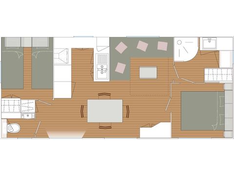 MOBILHEIM 4 Personen - Blueberry PREMIUM -2 Schlafzimmer 27m²- *Klima, Terrasse, TV*.